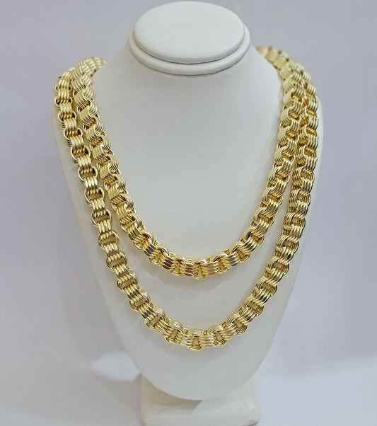 Real 10k Gold Byzantine Chain Necklace 8mm 24" Inch long Men's 10kt Yellow Gold - Reva Jeweler
