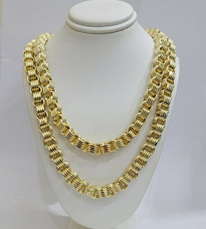 Real 10k Gold Byzantine Chain Necklace 8mm 24" Inch long Men's 10kt Yellow Gold - Reva Jeweler