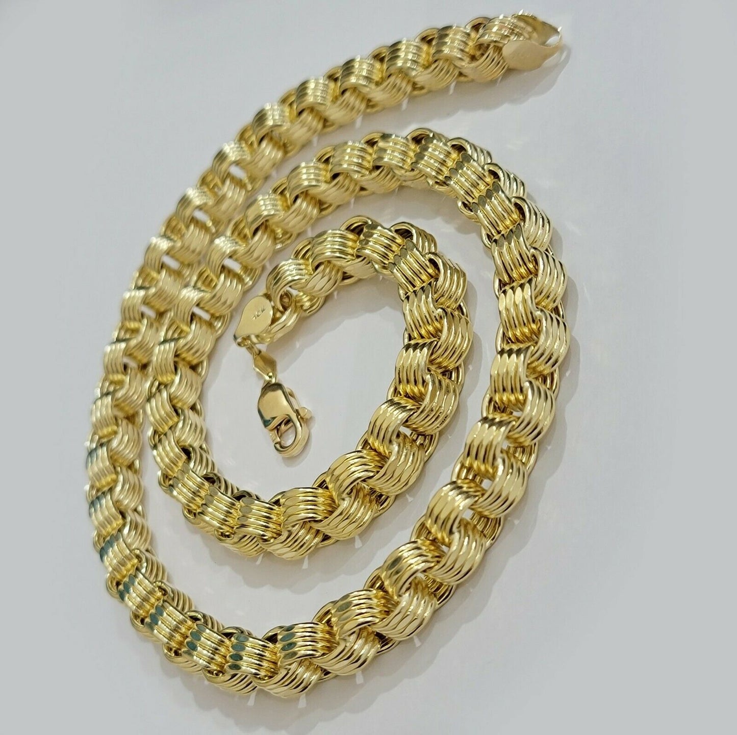 Real 10k Gold Byzantine Chain Necklace 8mm 24" Inch long Men's 10kt Yellow Gold - Reva Jeweler