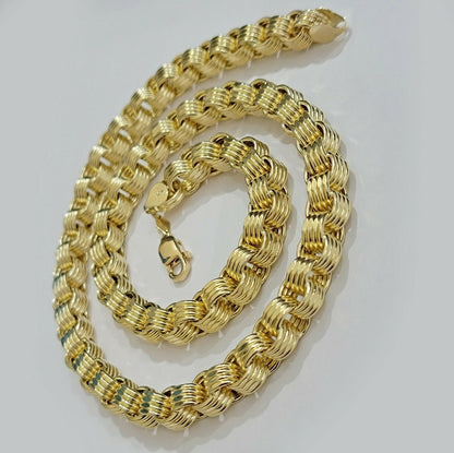 Real 10k Gold Byzantine Chain Necklace 8mm 24" Inch long Men's 10kt Yellow Gold - Reva Jeweler