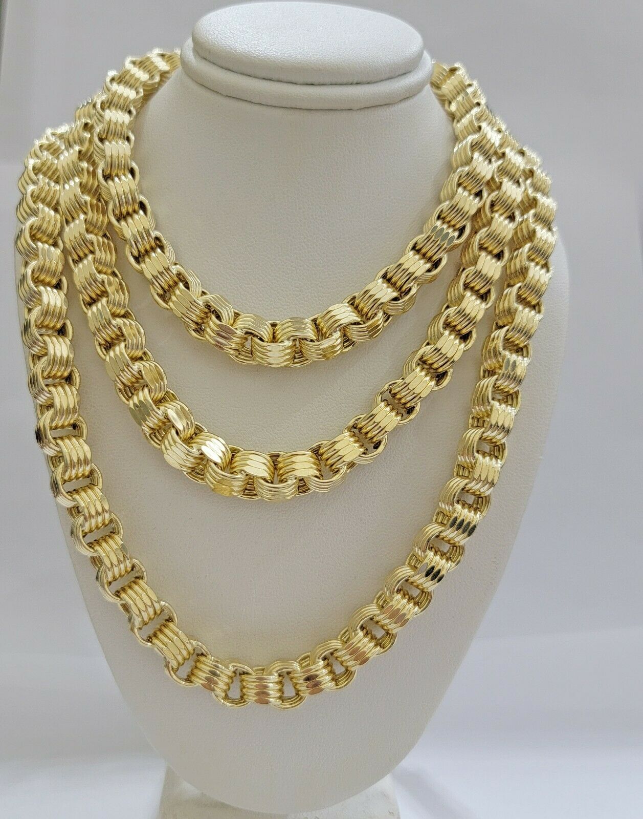Real 10k Gold Byzantine Chain Necklace 8mm 30" Long 10kt Yellow Gold,Thick shiny - Reva Jeweler