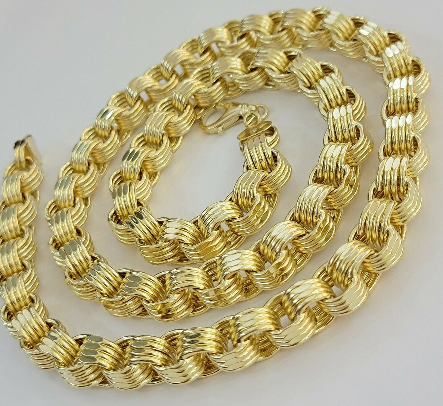 Real 10k Gold Byzantine Chain Necklace 8mm 30" Long 10kt Yellow Gold,Thick shiny - Reva Jeweler