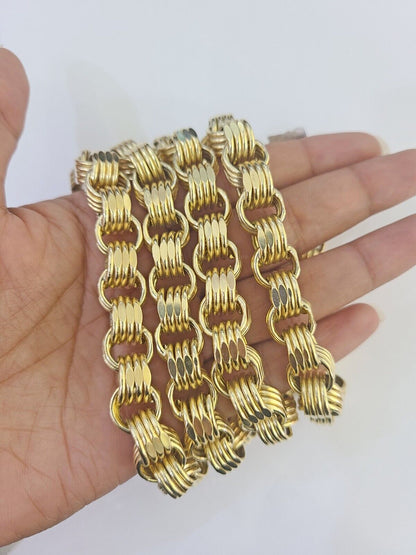 REAL 10k Gold Byzantine Chain Necklace Lobster Clasp 10mm 20"22" 24" 26" 28" 30" - GoldenlinQ