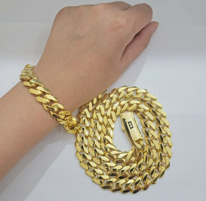 Real 10k Gold Chain 13mm 24" Miami Cuban Royal Link Shiny Plain Necklace Monaco - Reva Jeweler
