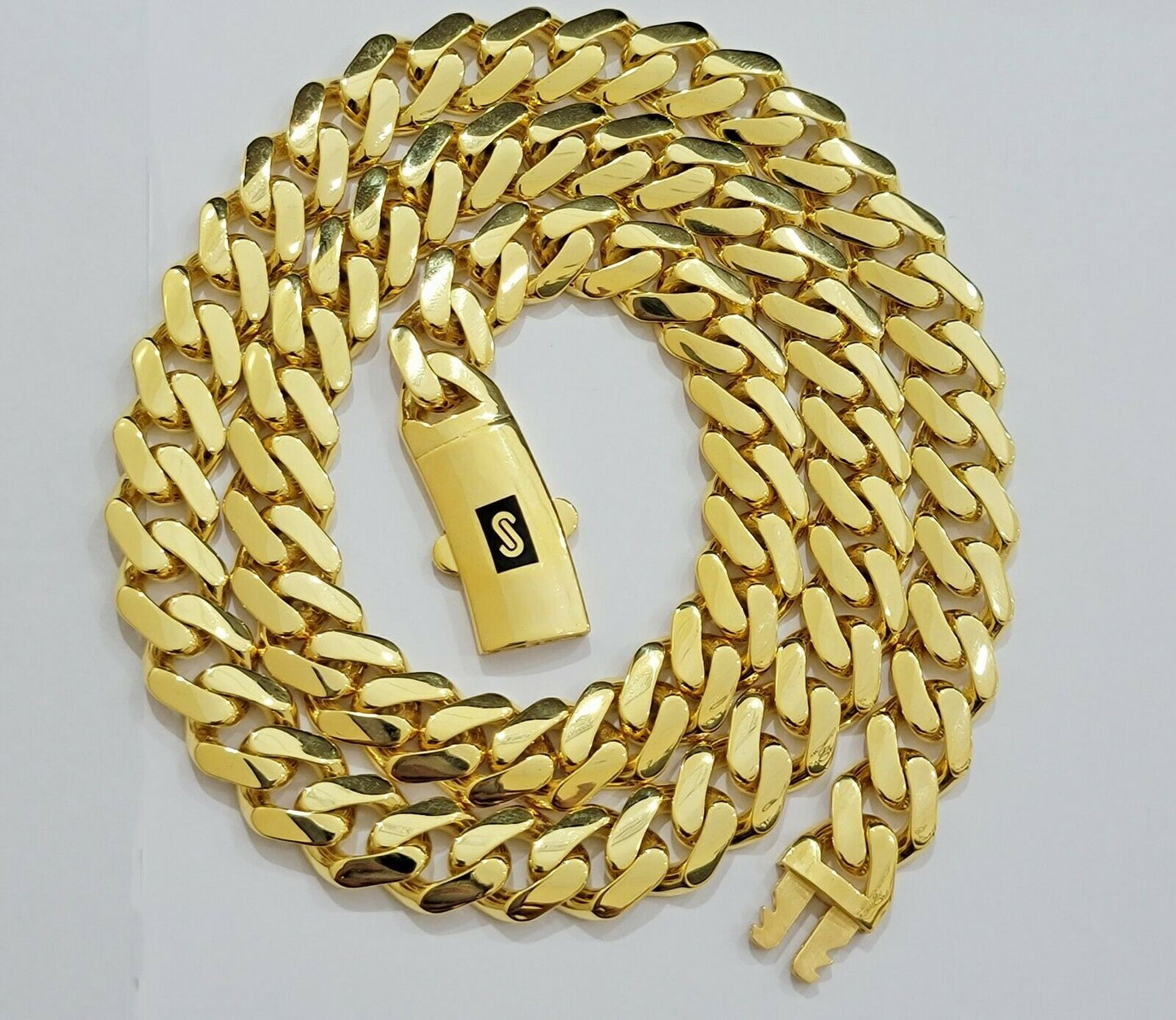 Real 10k Gold Chain 13mm 24" Miami Cuban Royal Link Shiny Plain Necklace Monaco - Reva Jeweler