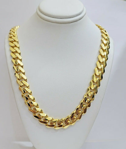 Real 10k Gold Chain 13mm 26" Miami Cuban Royal Link Shiny Plain Necklace Monaco - Reva Jeweler