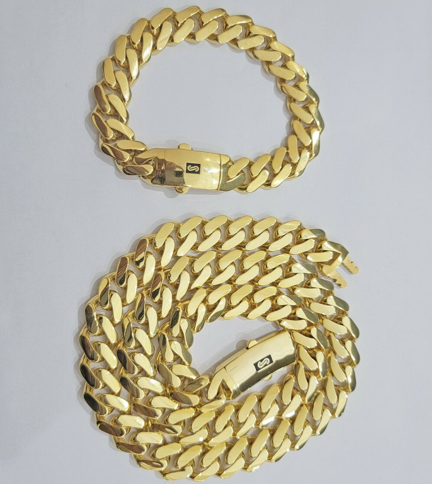 Real 10k Gold Chain 13mm 26" Miami Cuban Royal Link Shiny Plain Necklace Monaco - Reva Jeweler