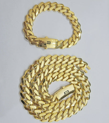 Real 10k Gold Chain 13mm 26" Miami Cuban Royal Link Shiny Plain Necklace Monaco - Reva Jeweler