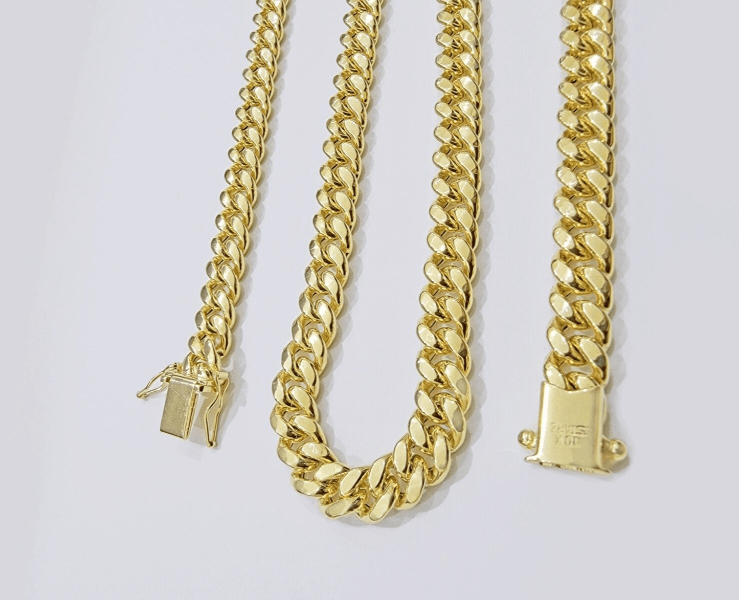 Real 10k Gold Chain 7mm 22 Inch Miami Cuban Link Box Clasp Mens 10kt Yellow Gold - Reva Jeweler