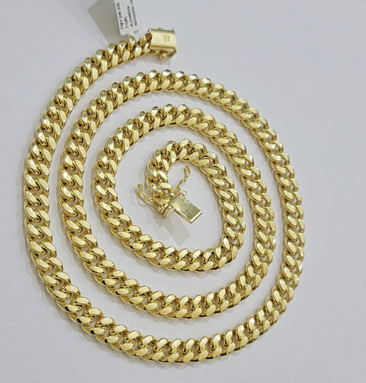 Real 10k Gold Chain 7mm 22 Inch Miami Cuban Link Box Clasp Mens 10kt Yellow Gold - Reva Jeweler