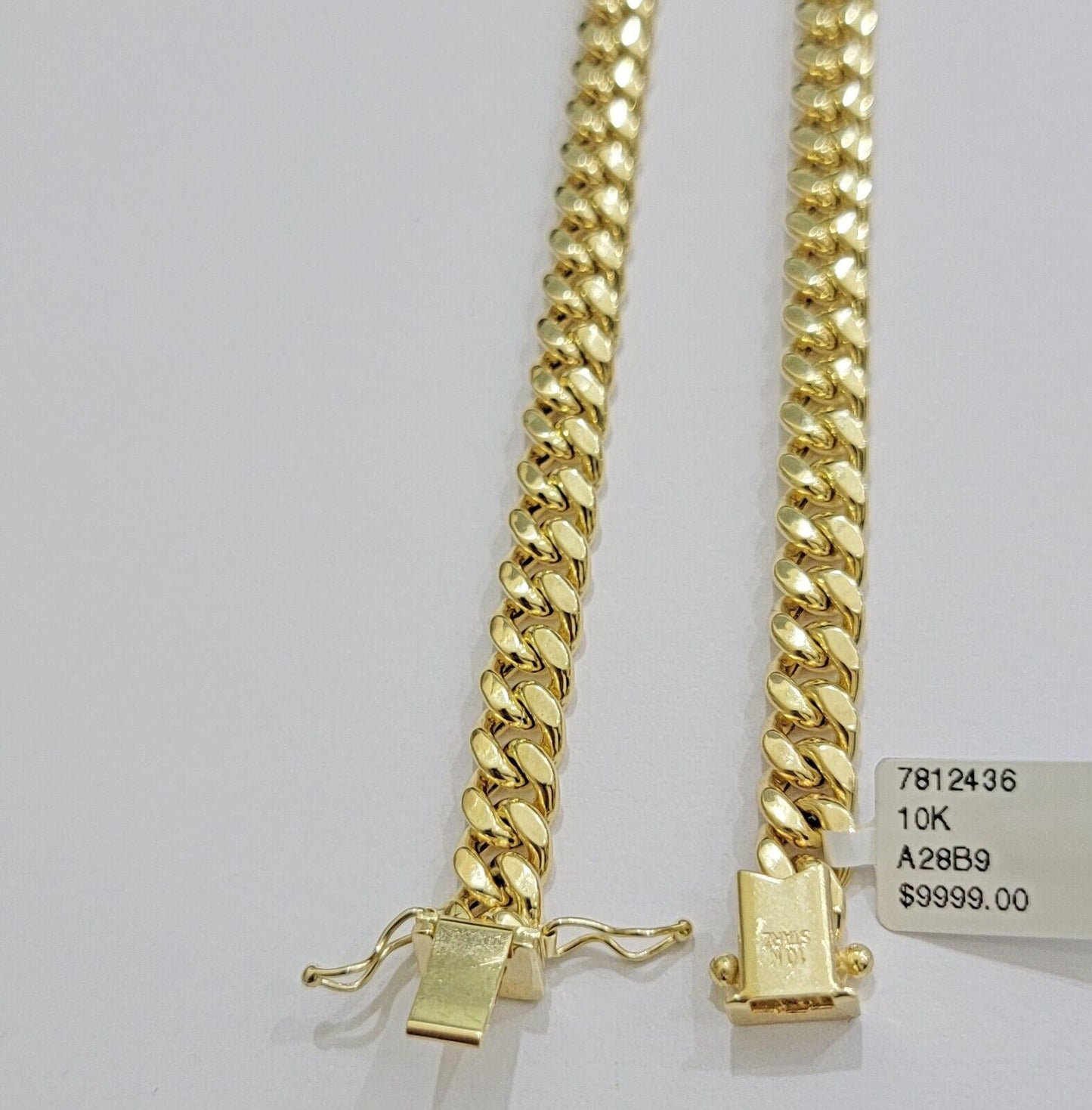 Real 10k Gold Chain 7mm 22 Inch Miami Cuban Link Box Clasp Mens 10kt Yellow Gold - Reva Jeweler