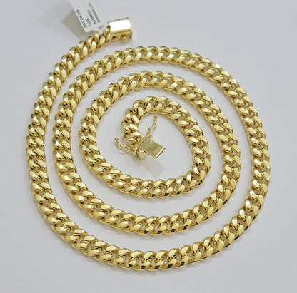 Real 10k Gold Chain 7mm 22 Inch Miami Cuban Link Box Clasp Mens 10kt Yellow Gold - Reva Jeweler