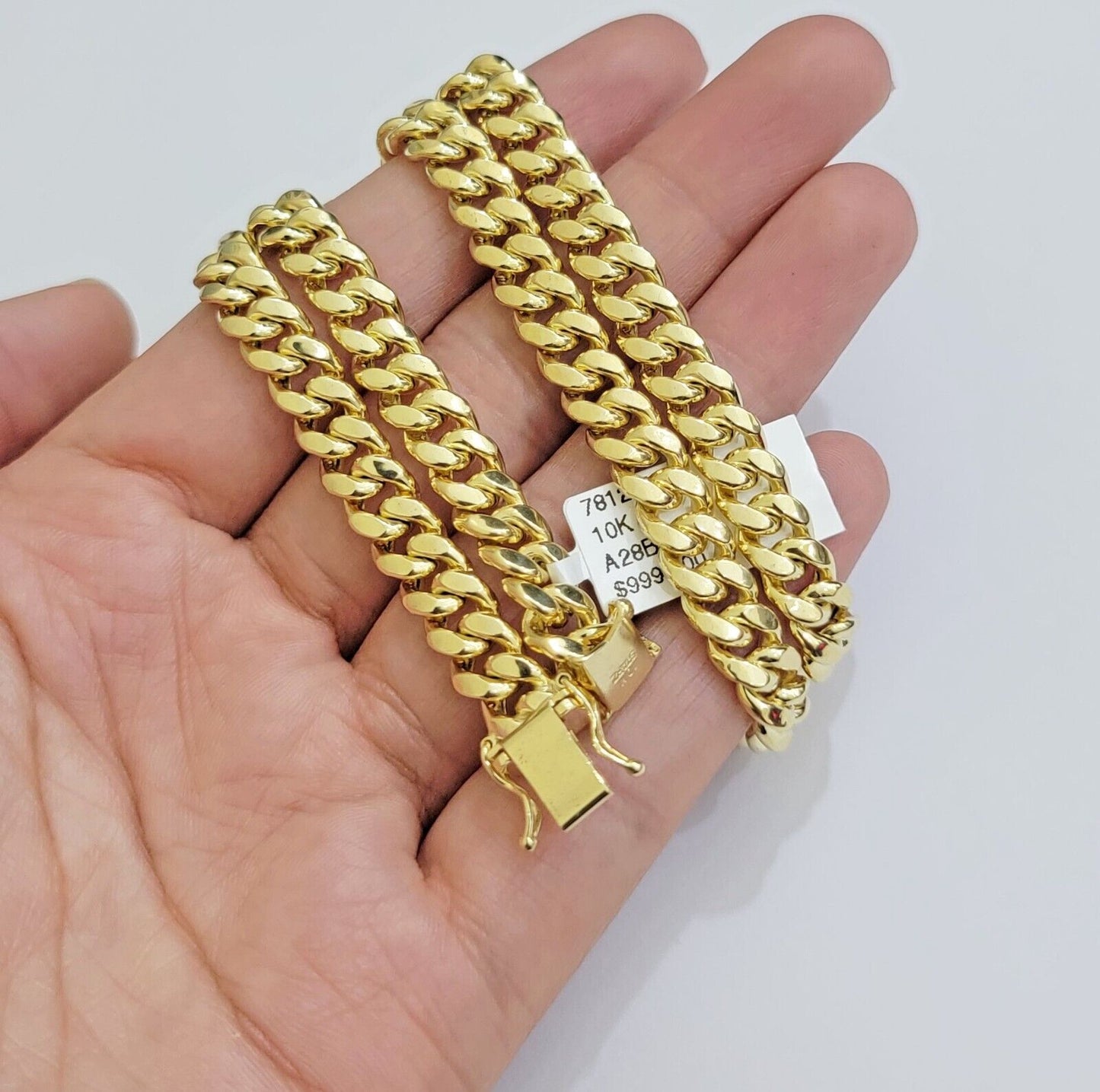 Real 10k Gold Chain 7mm 24 Inch Miami Cuban Link Box Clasp Mens 10kt Yellow Gold - Reva Jeweler