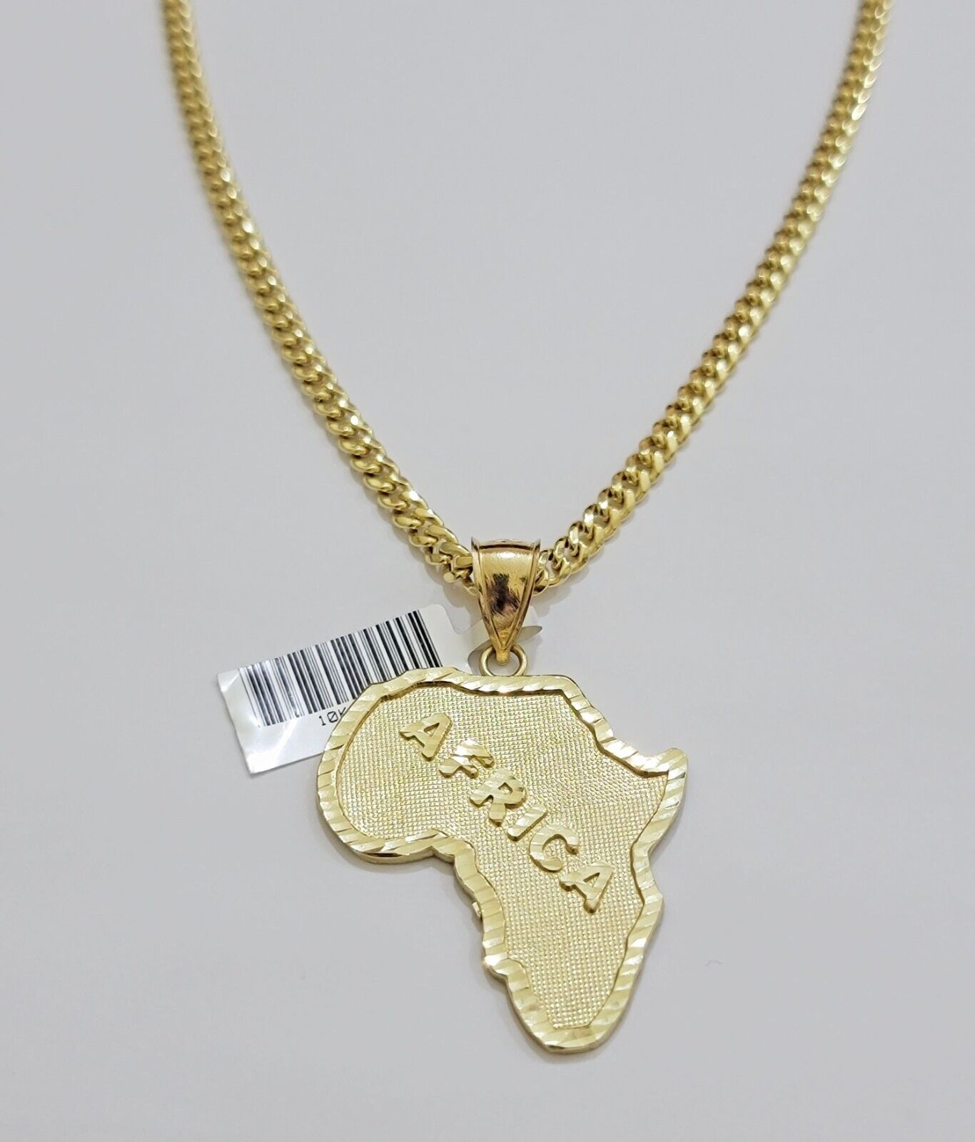 Real 10k Gold Chain & AFRICA Map Charm Pendant SET 22 Inch Cuban Link Necklace - Reva Jeweler