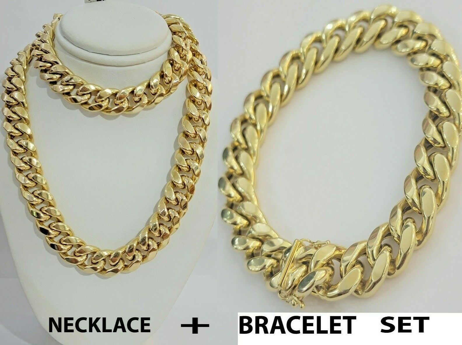 REAL 10k Gold Chain Bracelet Set Miami Cuban Link Men 13mm 26" Necklace 7.5" Brc - Reva Jeweler