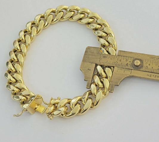 REAL 10k Gold Chain Bracelet Set Miami Cuban Link Mens 13mm 28" Necklace 8" Brac - Reva Jeweler
