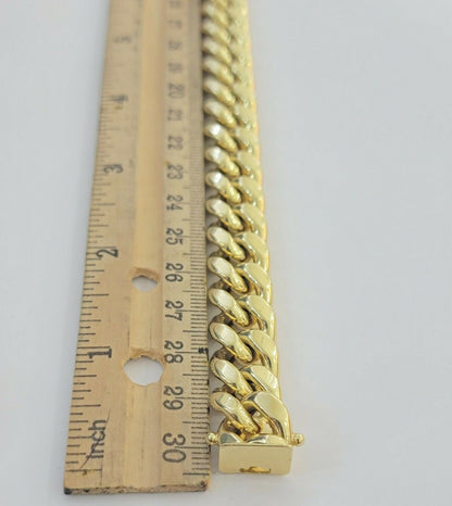 REAL 10k Gold Chain Bracelet Set Miami Cuban Link Mens 13mm 30" Necklace 9" Brac - Reva Jeweler