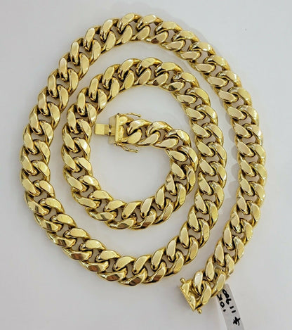 REAL 10k Gold Chain Bracelet Set Miami Cuban Link Mens 13mm 30" Necklace 9" Brac - Reva Jeweler