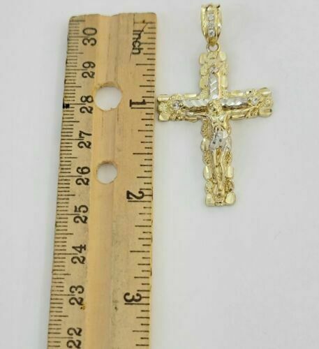 Real 10k Gold Chain Cross SET Miami Cuban Link Necklace 6mm 24" 26" 28" Crucifix - Reva Jeweler