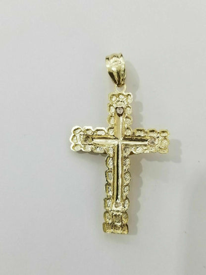 Real 10k Gold Chain Cross SET Miami Cuban Link Necklace 6mm 24" 26" 28" Crucifix - Reva Jeweler