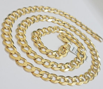 Real 10k Gold Chain Cuban Curb Link 9mm 18 in - 30 Inch Mens Solid 10kt Yellow - Reva Jeweler