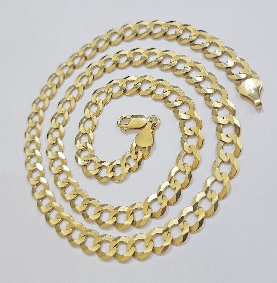 Real 10k Gold Chain Cuban Curb Link 9mm 18 in - 30 Inch Mens Solid 10kt Yellow - Reva Jeweler