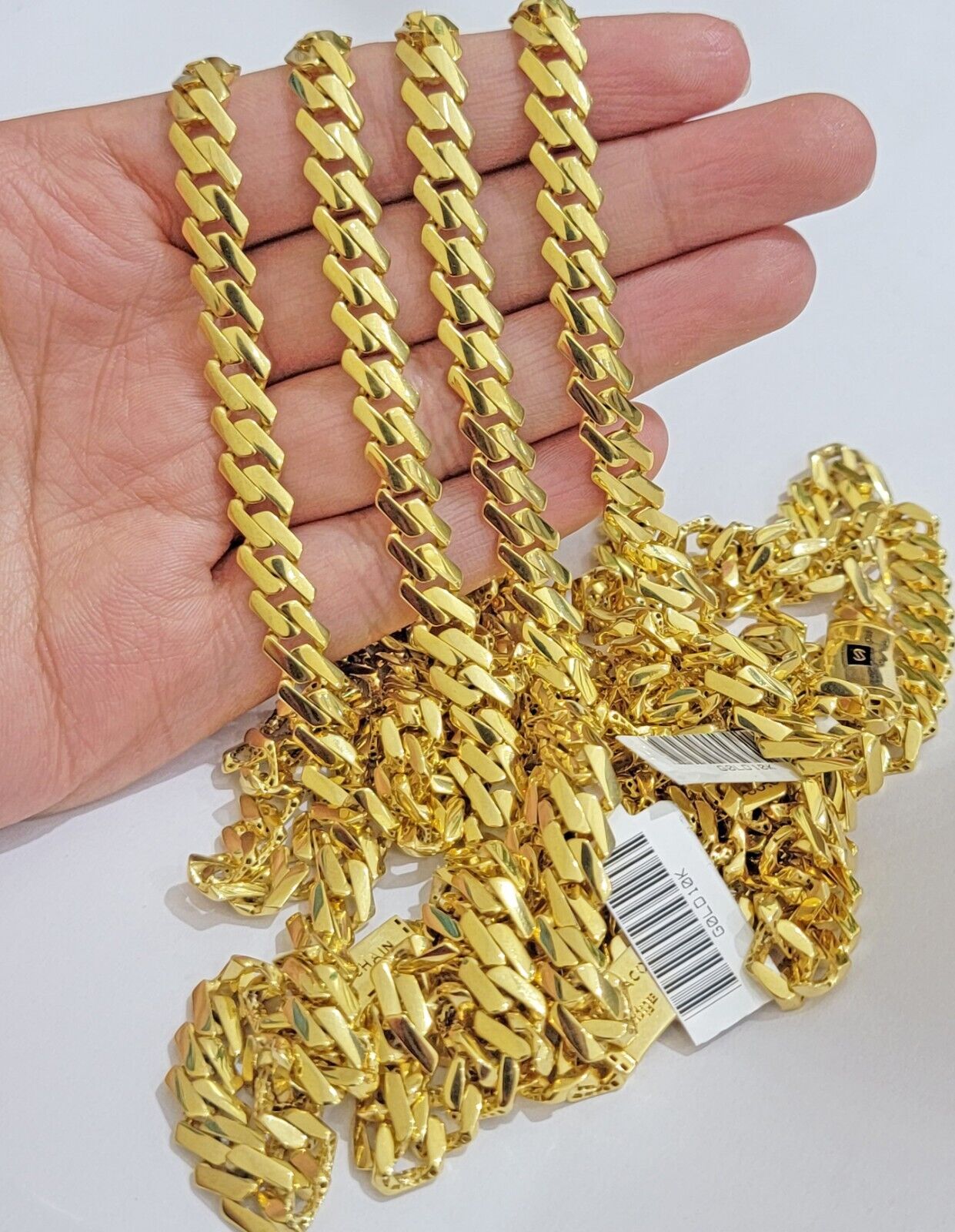 Real 10k Gold chain Cuban Link Monaco necklace 7.5mm 18 - 24 Inch Box Lock 10KT - Reva Jeweler