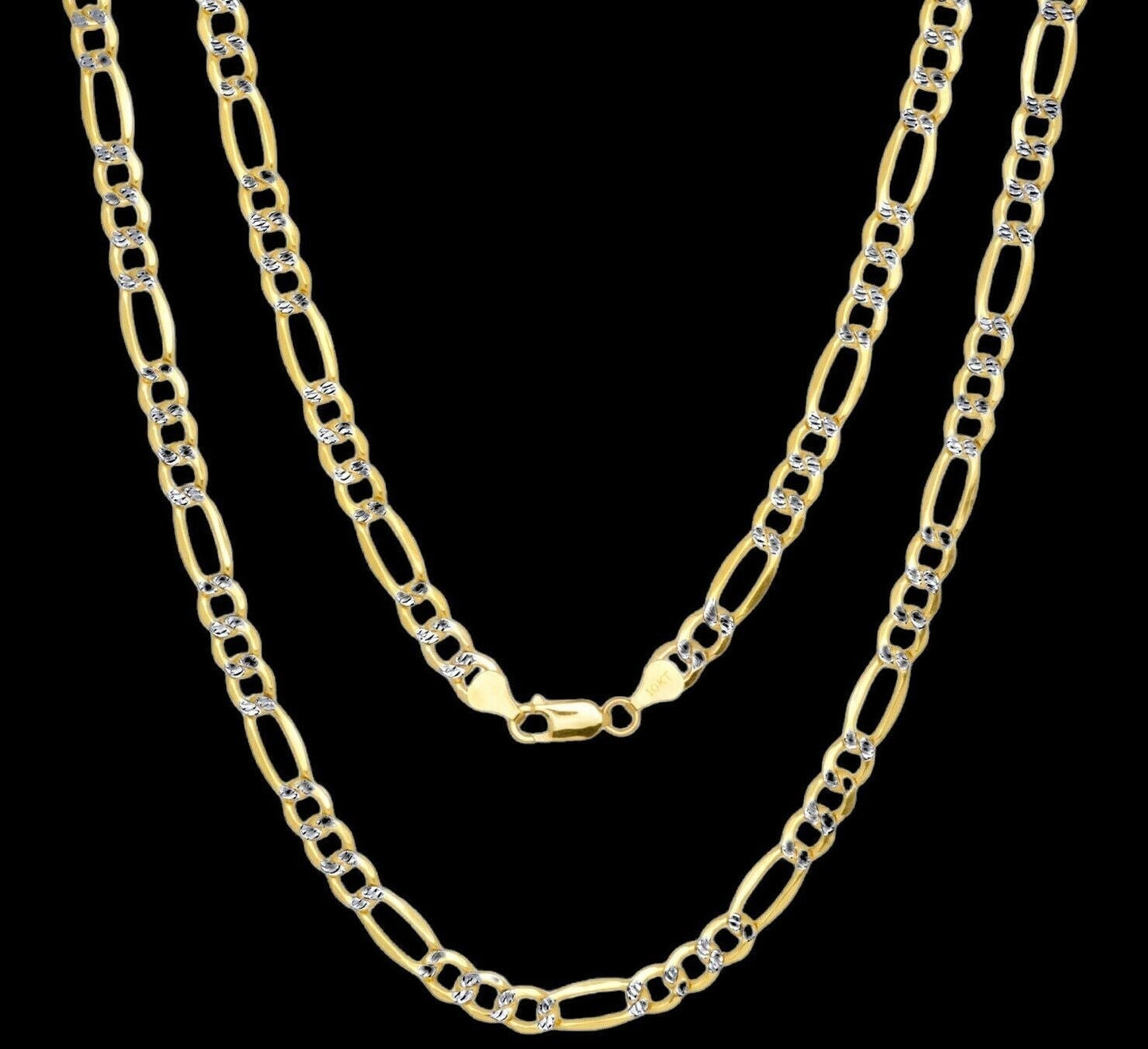 Real 10k Gold Chain Figaro Link Necklace 3.5mm - 9mm, Men Women 18" - 30" Inch, 10kt - Reva Jeweler