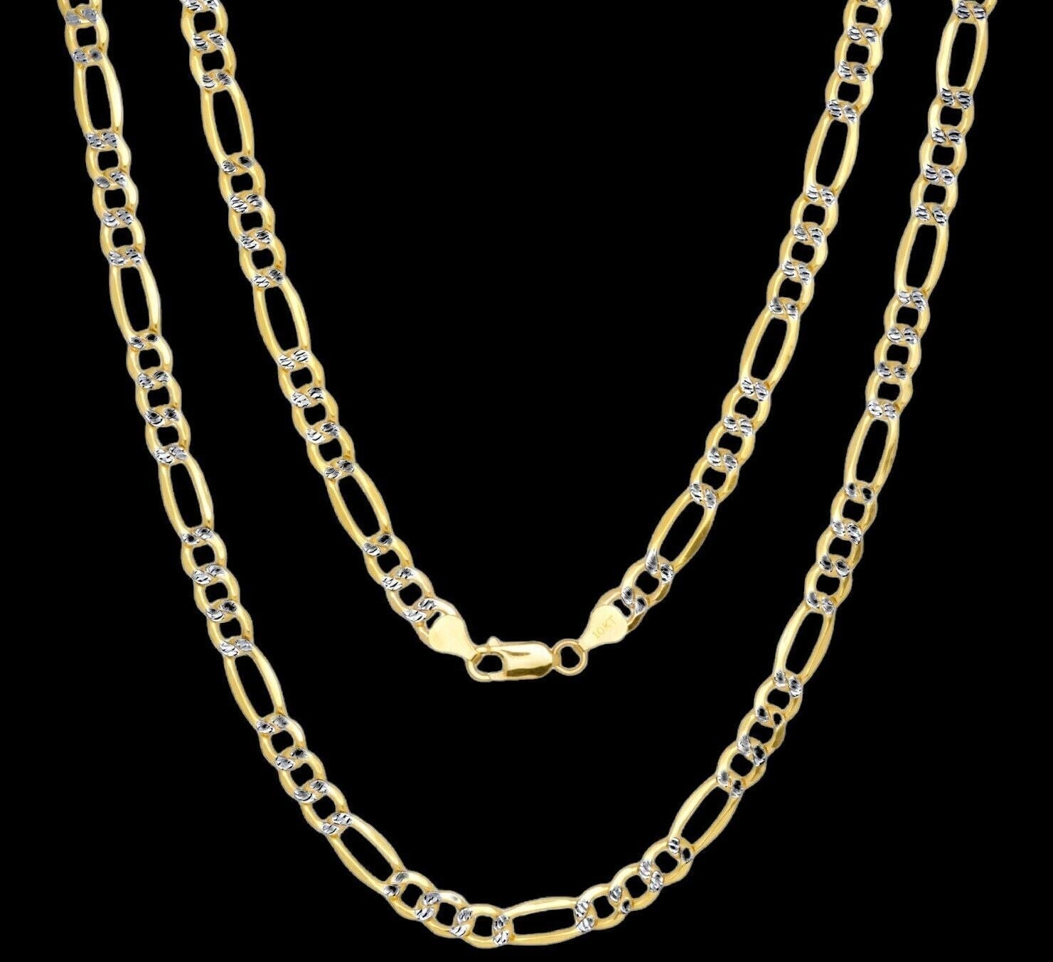 Real 10k Gold Chain Figaro Link Necklace 3.5mm - 9mm, Men Women 18" - 30" Inch, 10kt - Reva Jeweler