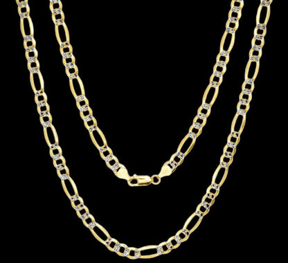 Real 10k Gold Chain Figaro Link Necklace 3.5mm - 9mm, Men Women 18" - 30" Inch, 10kt - Reva Jeweler