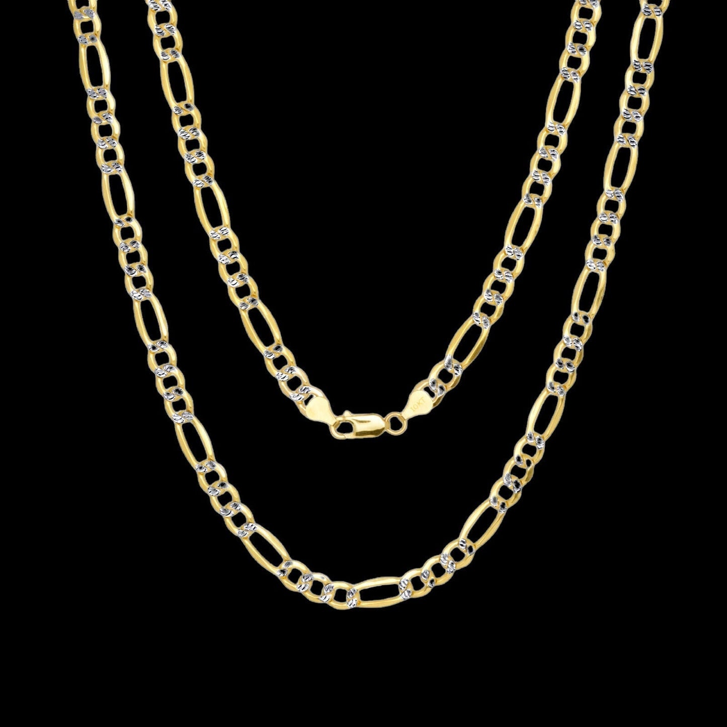 Real 10k Gold Chain Figaro Link Necklace 3.5mm - 9mm, Men Women 18" - 30" Inch, 10kt - Reva Jeweler