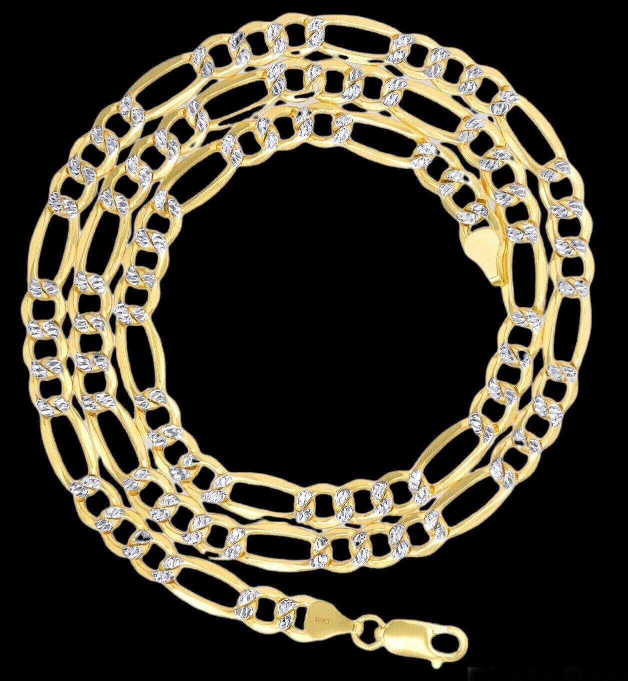 Real 10k Gold Chain Figaro Link Necklace 3.5mm - 9mm, Men Women 18" - 30" Inch, 10kt - Reva Jeweler