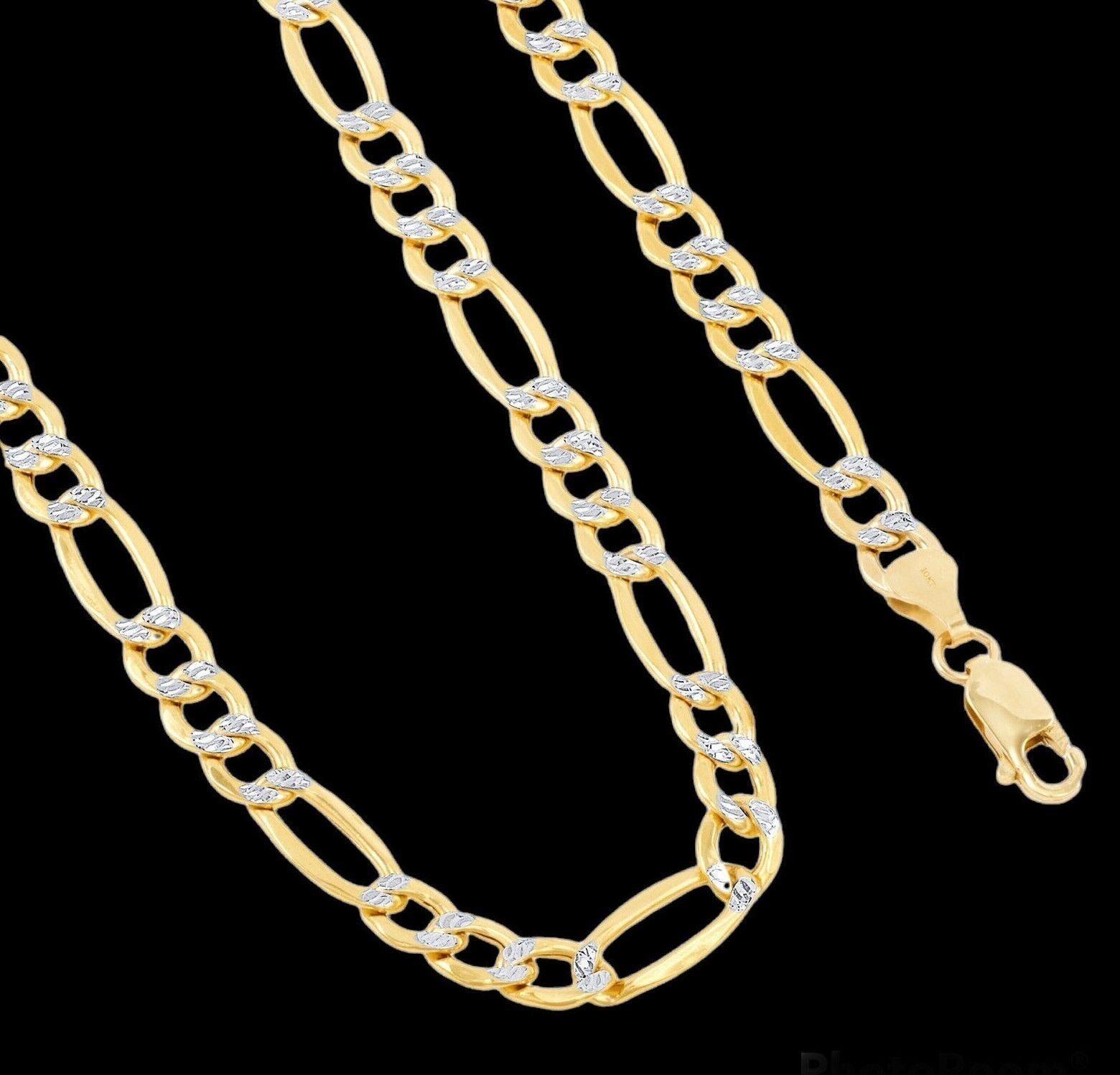 Real 10k Gold Chain Figaro Link Necklace 3.5mm - 9mm, Men Women 18" - 30" Inch, 10kt - Reva Jeweler