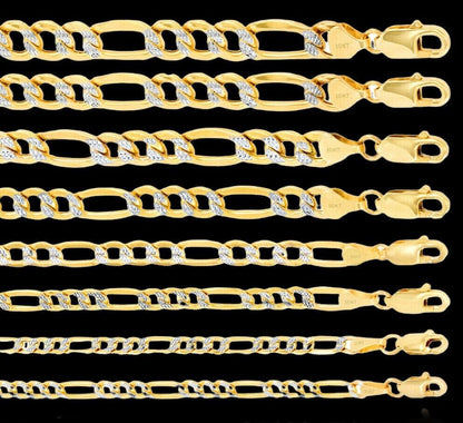 Real 10k Gold Chain Figaro Link Necklace 3.5mm - 9mm, Men Women 18" - 30" Inch, 10kt - Reva Jeweler