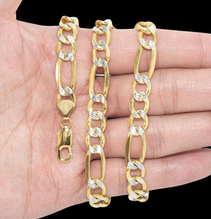 Real 10k Gold Chain Figaro Link Necklace 3.5mm - 9mm, Men Women 18" - 30" Inch, 10kt - Reva Jeweler