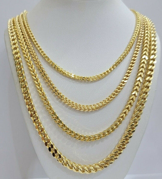 Real 10k Gold Chain Franco Mens Necklace 20" - 28" Inch 3mm - 5mm 10kt Yellow,STRONG - Reva Jeweler