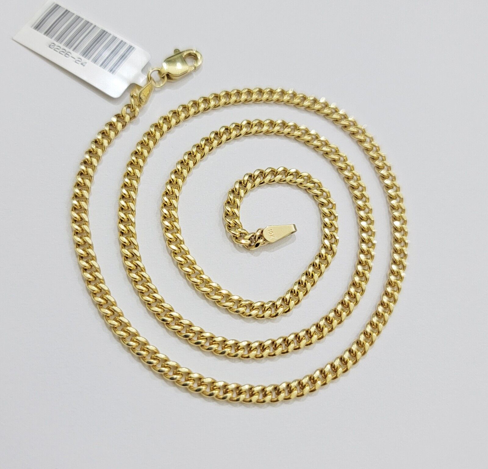 Real 10k Gold Chain Jesus Cross Charm Pendant SET 3mm Miami Cuban Link Necklace - Reva Jeweler