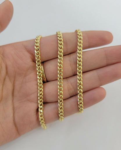 Real 10k Gold Chain Miami Cuban Link Necklace 18" 20" 22" 24" 26" 3.5mm 10kt Oro - Reva Jeweler