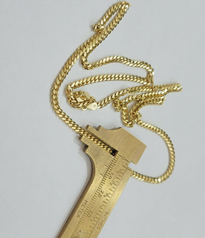Real 10k Gold Chain Miami Cuban Solid Link Necklace 20" 22" 24" Inch 3mm 10KT - Reva Jeweler