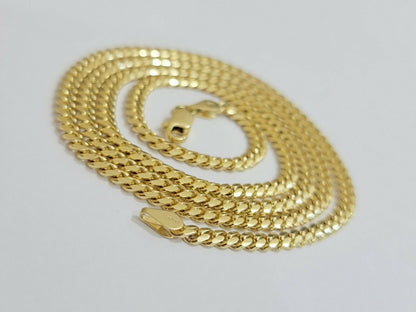 Real 10k Gold Chain Miami Cuban Solid Link Necklace 20" 22" 24" Inch 3mm 10KT - Reva Jeweler