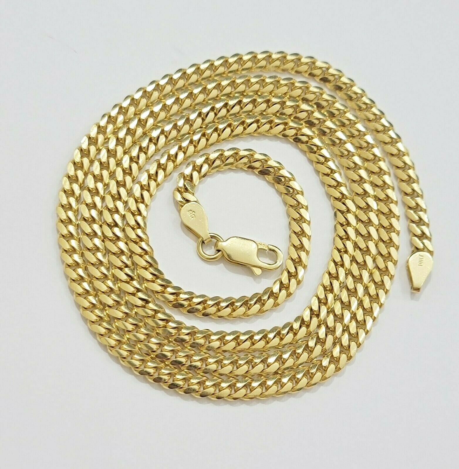 Real 10k Gold Chain Miami Cuban Solid Link Necklace 20" 22" 24" Inch 3mm 10KT - Reva Jeweler