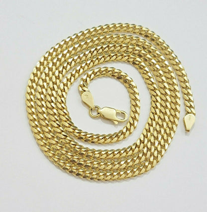 Real 10k Gold Chain Miami Cuban Solid Link Necklace 20" 22" 24" Inch 3mm 10KT - Reva Jeweler