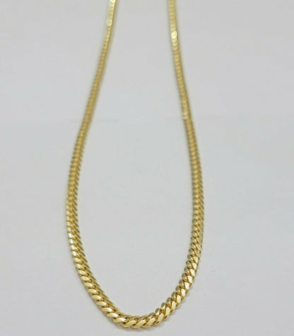 Real 10k Gold Chain Miami Cuban Solid Link Necklace 20" 22" 24" Inch 3mm 10KT - Reva Jeweler