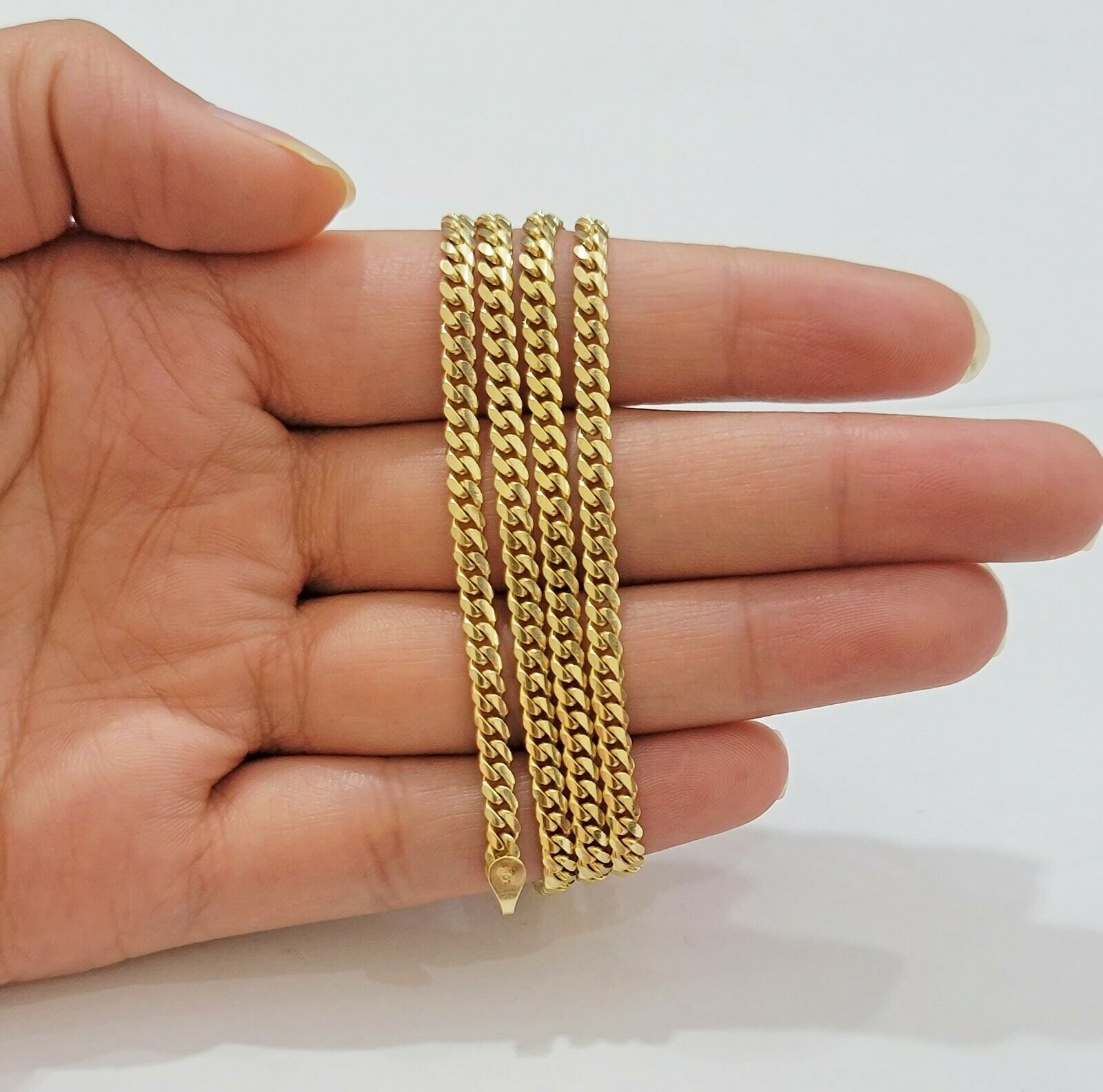 Real 10k Gold Chain Miami Cuban Solid Link Necklace 20" 22" 24" Inch 3mm 10KT - Reva Jeweler
