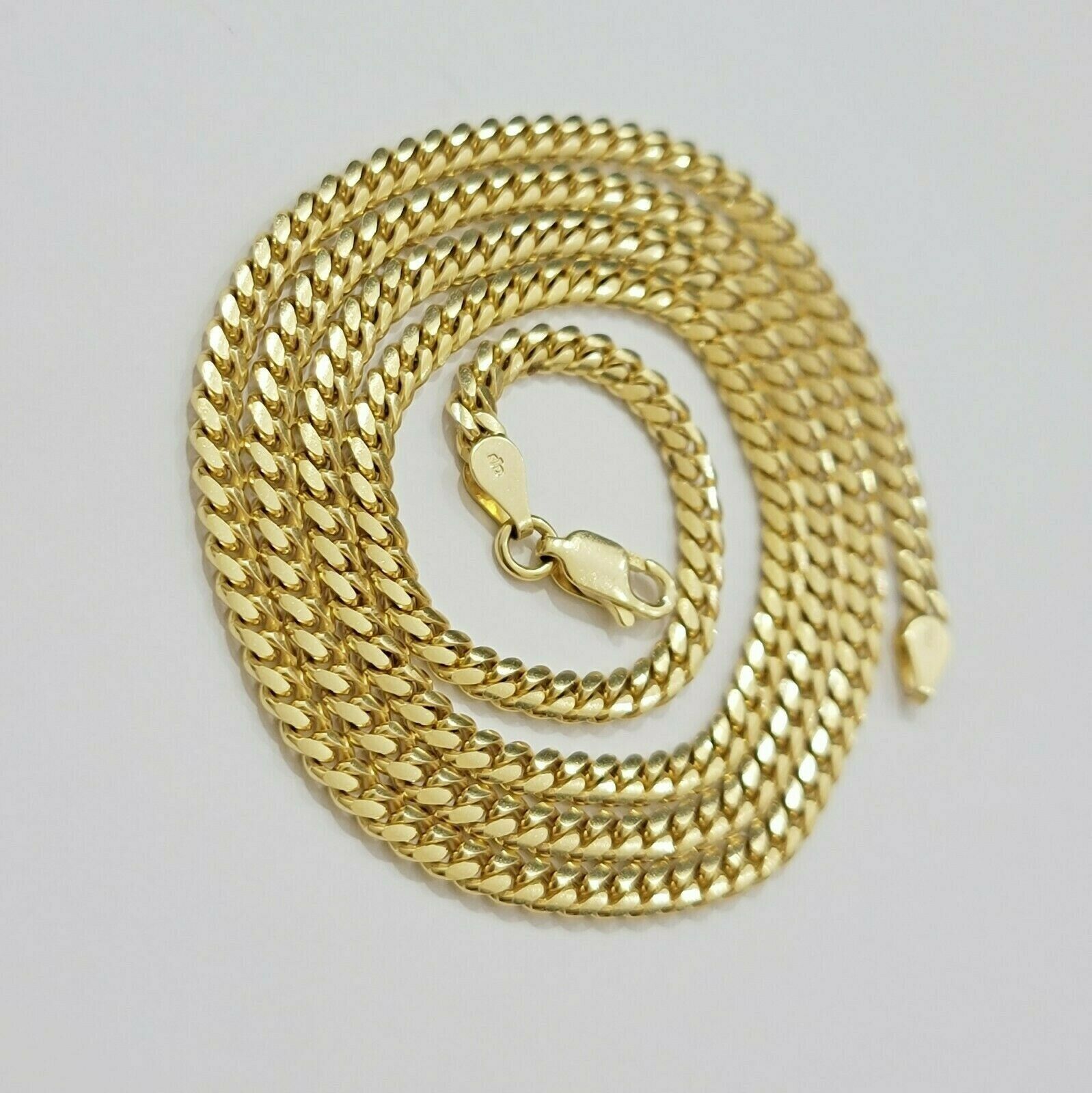 Real 10k Gold Chain Miami Cuban Solid Link Necklace 20" 22" 24" Inch 3mm 10KT - Reva Jeweler
