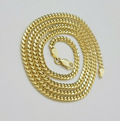 Real 10k Gold Chain Miami Cuban Solid Link Necklace 20" 22" 24" Inch 3mm 10KT - Reva Jeweler
