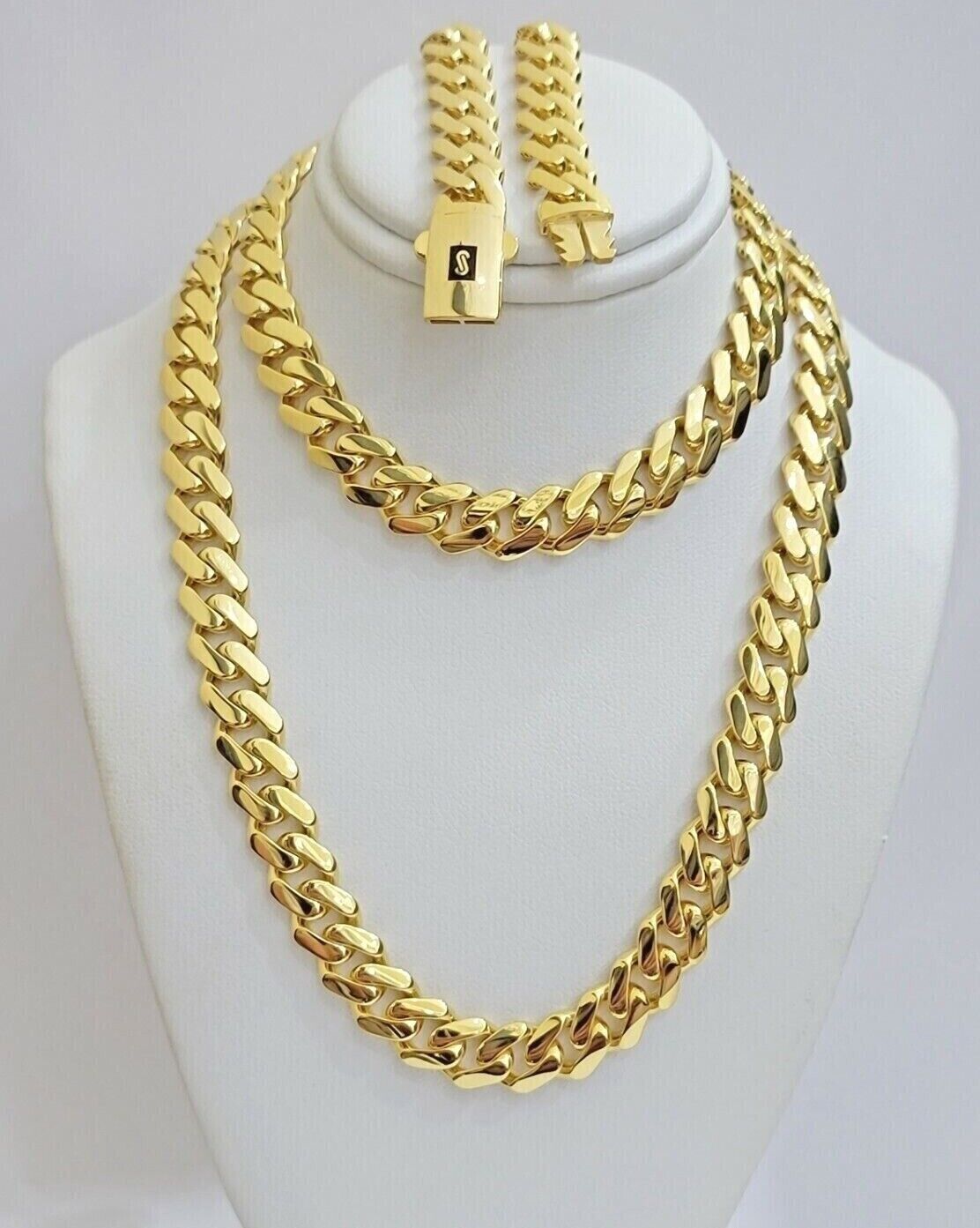 Real 10k Gold Chain Monaco Necklace Cuban Royal Link 8.5 mm 22" Inch Plain ,10KT - Reva Jeweler