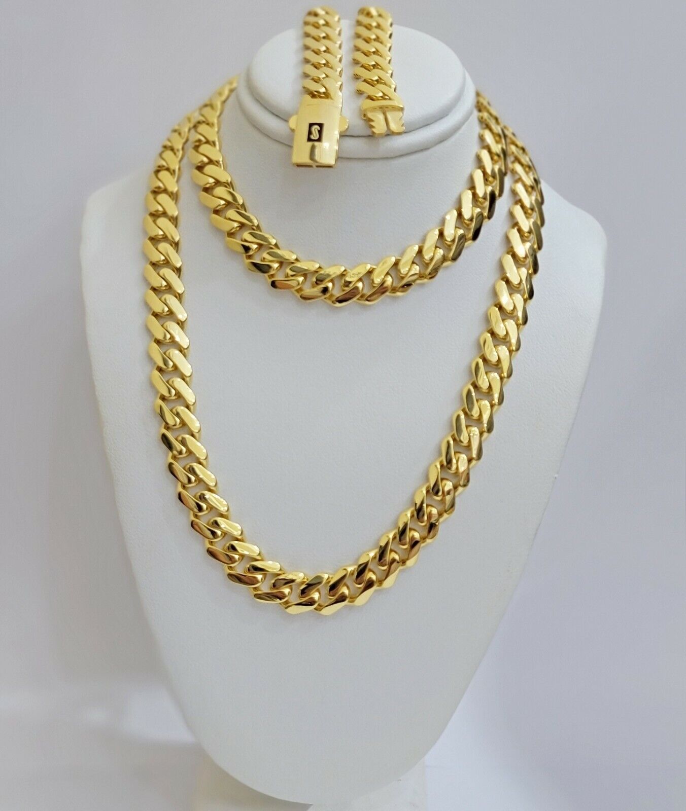 Real 10k Gold Chain Monaco Necklace Cuban Royal Link 8.5 mm 22" Inch Plain ,10KT - Reva Jeweler
