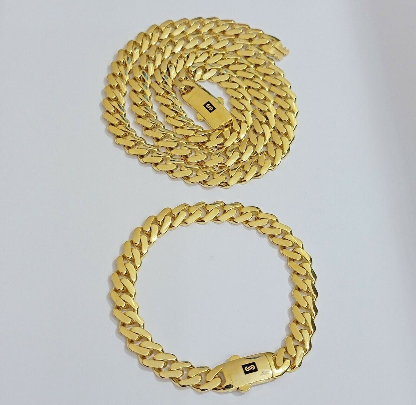Real 10k Gold Chain Monaco Necklace Cuban Royal Link 8.5 mm 22" Inch Plain ,10KT - Reva Jeweler