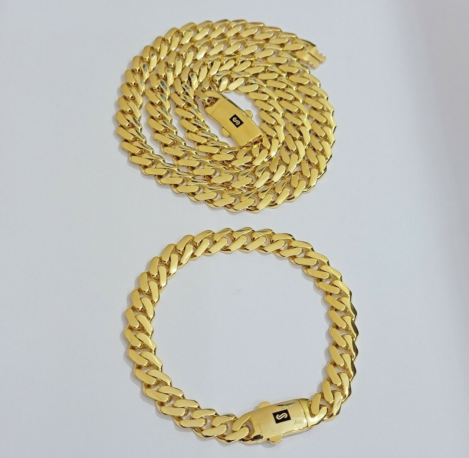 Real 10k Gold Chain Monaco Necklace Cuban Royal Link 8.5 mm 22" Inch Plain ,10KT - Reva Jeweler